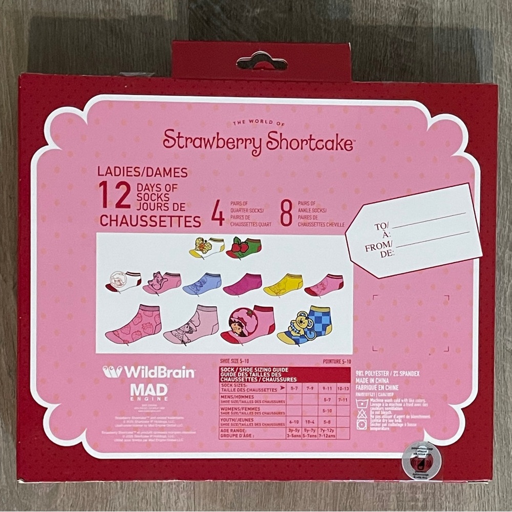 NWT Strawberry Shortcake 12 Days of Socks Advent Gift Set - 80s Retro Classic - Picture 2 of 4